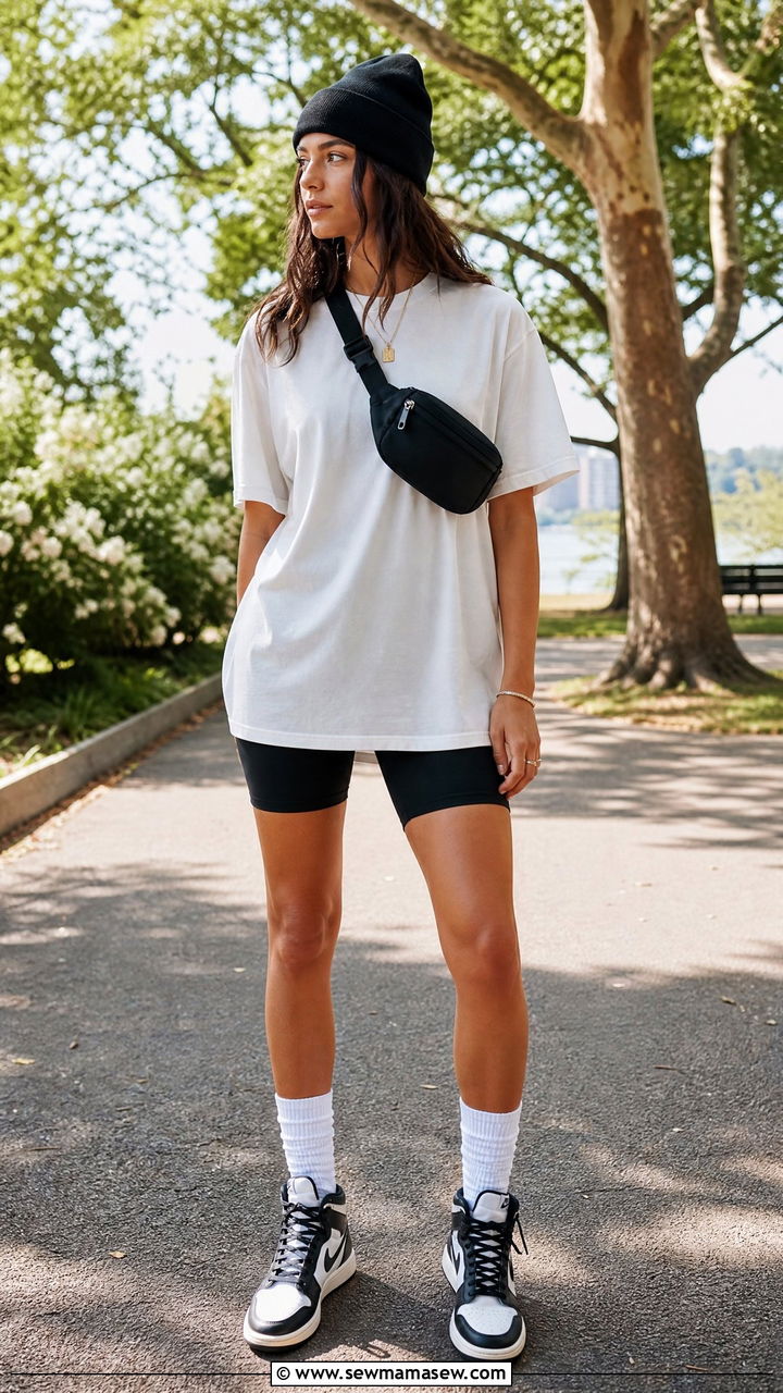Longline Tee and Biker Shorts Outfit - 30 streetwear outfits inspo