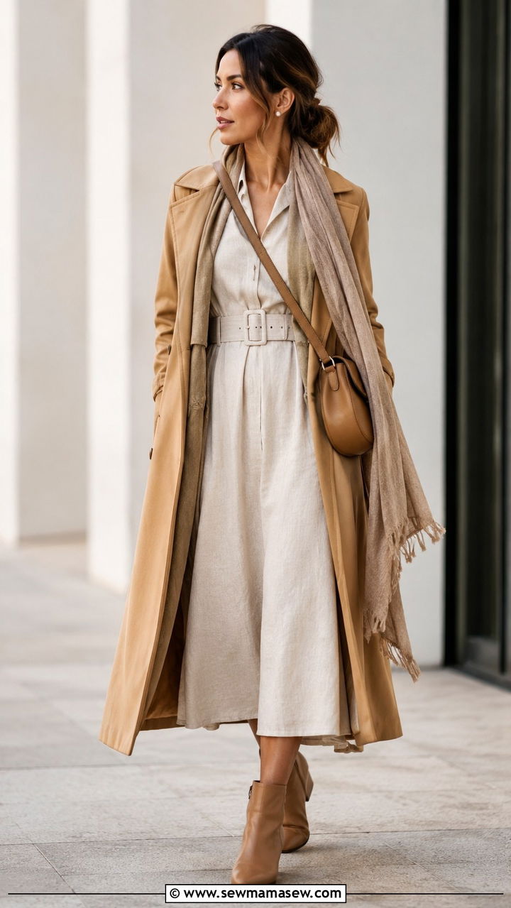 Longline Trench Coat and Linen Dress Outfit - 20 Poetcore outfit ideas 2026