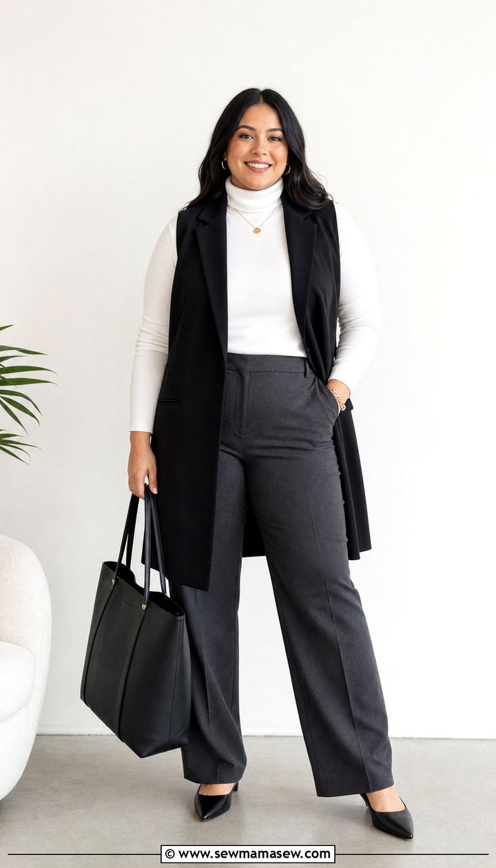 Longline Vest Layering Look - 35 Business casual outfits plus size