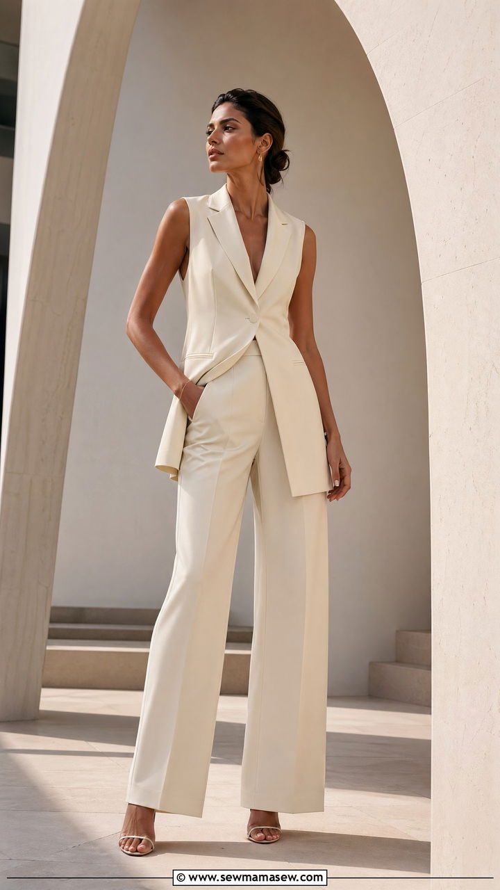 Longline Vest With Matching Trousers And A Minimal Heel - 35 Concert outfits for tall women