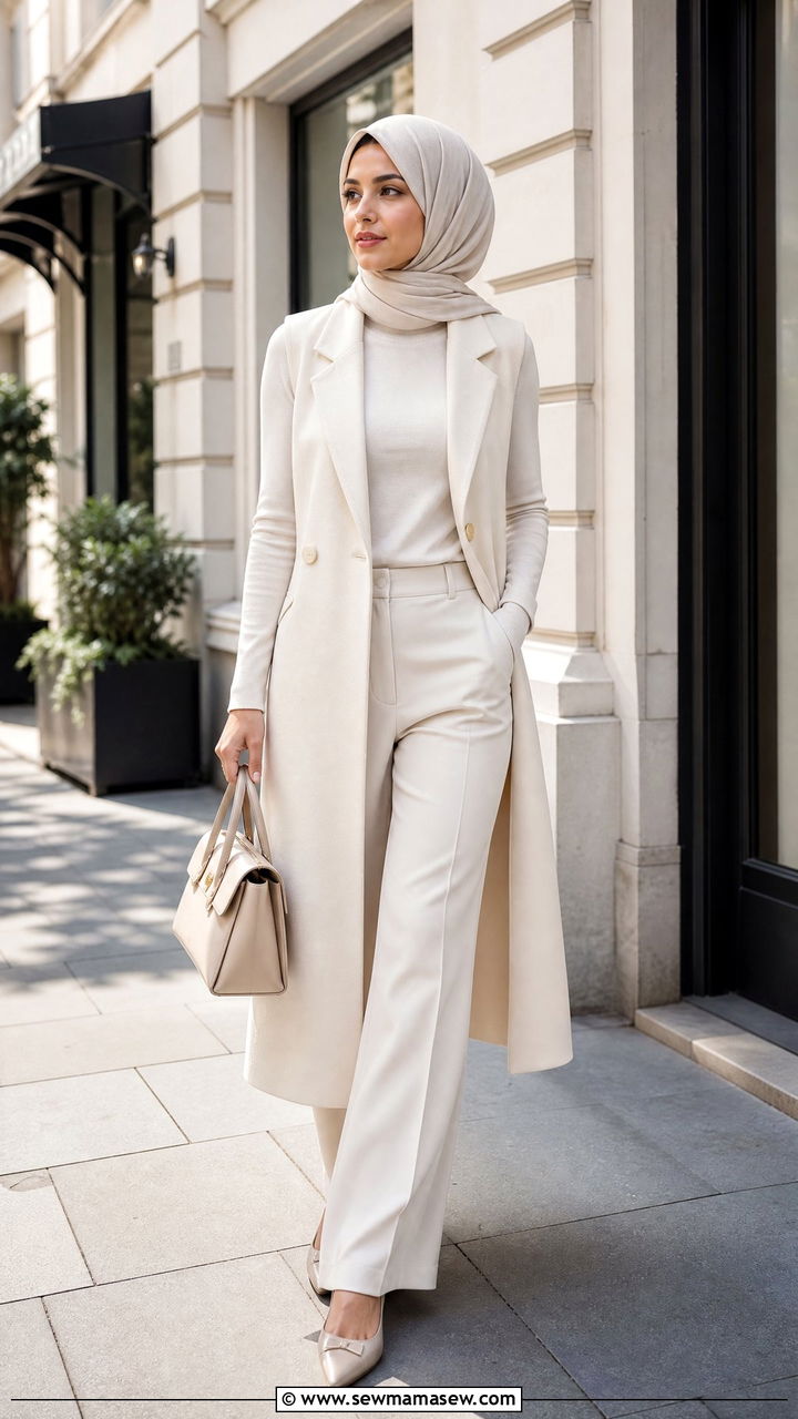Longline Vest with Wide Leg Pants Outfit - 30 modest classy outfits ideas