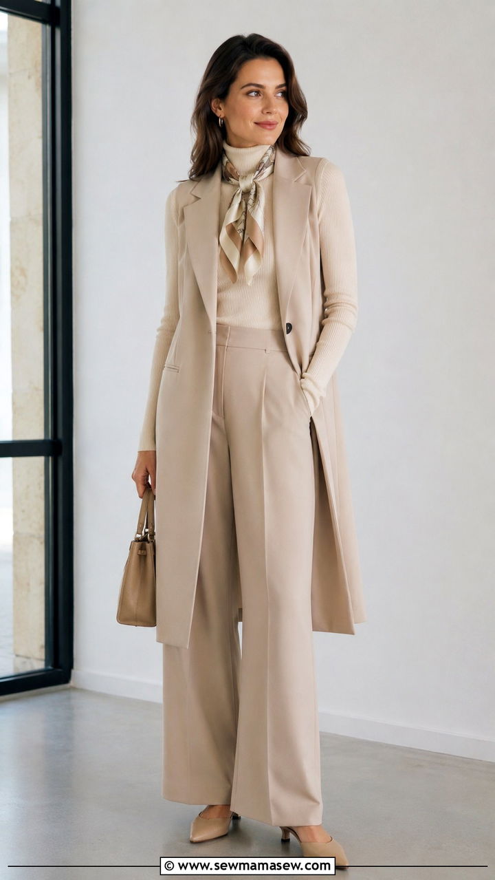 Longline Vest with Wide Leg Pants - 20 work outfits for women with wide hips