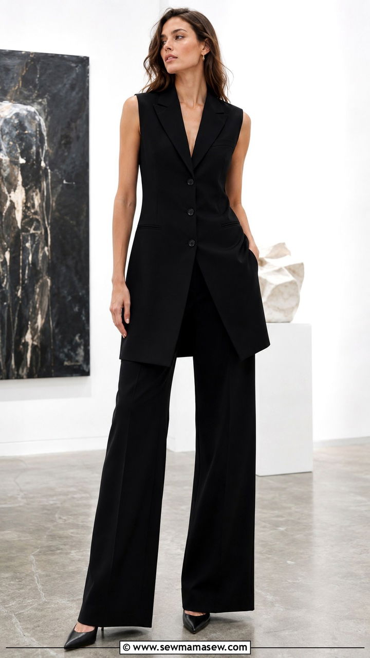 Longline Waistcoat With Wide Leg Trousers - 25 Photoshoot outfits for tall women