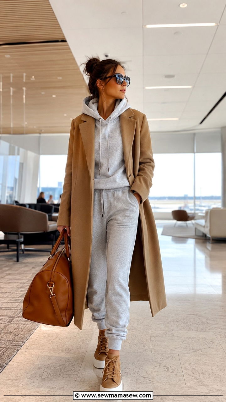 Longline Wool Coat Over A Cashmere Hoodie And Matching Joggers - 30 Trendy outfits for women over 40