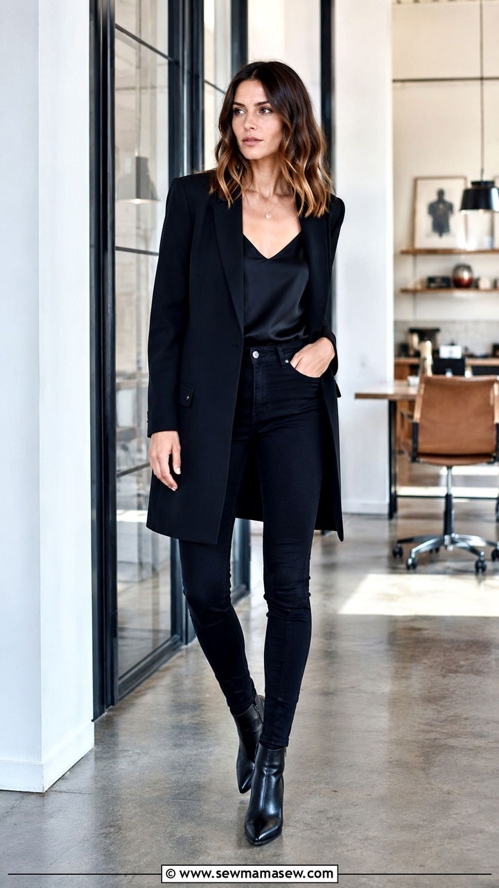 Longline blazer with skinny black jeans - 30 Office outfits with blazer