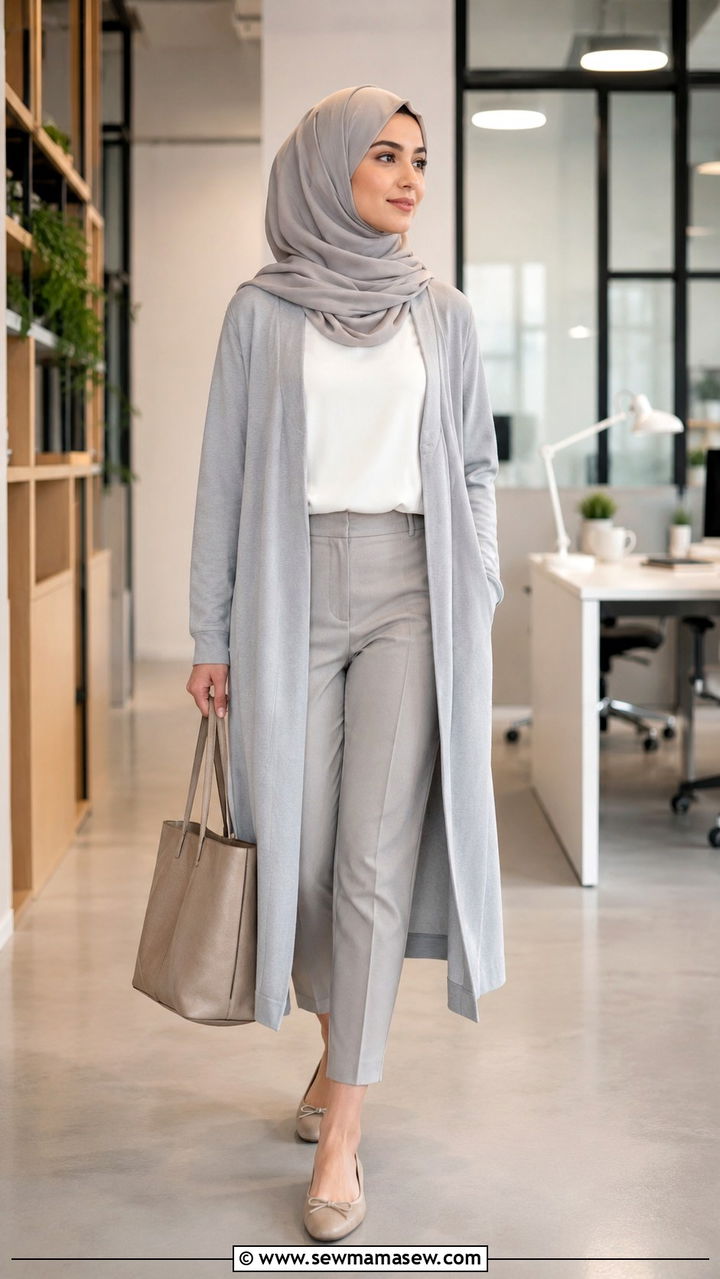Longline cardigan office outfit hijab - 30 hijab outfit ideas