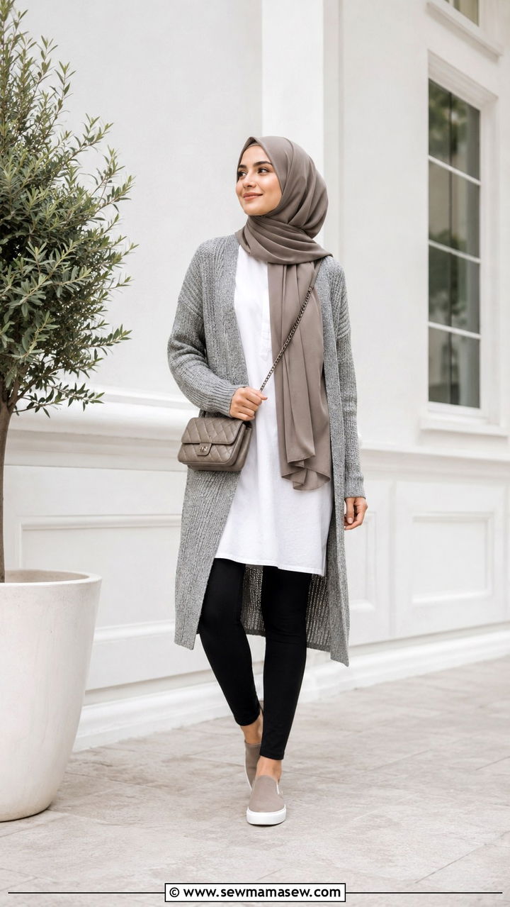 Longline cardigan with leggings and hijab - 25 outfit ideas for hijab women