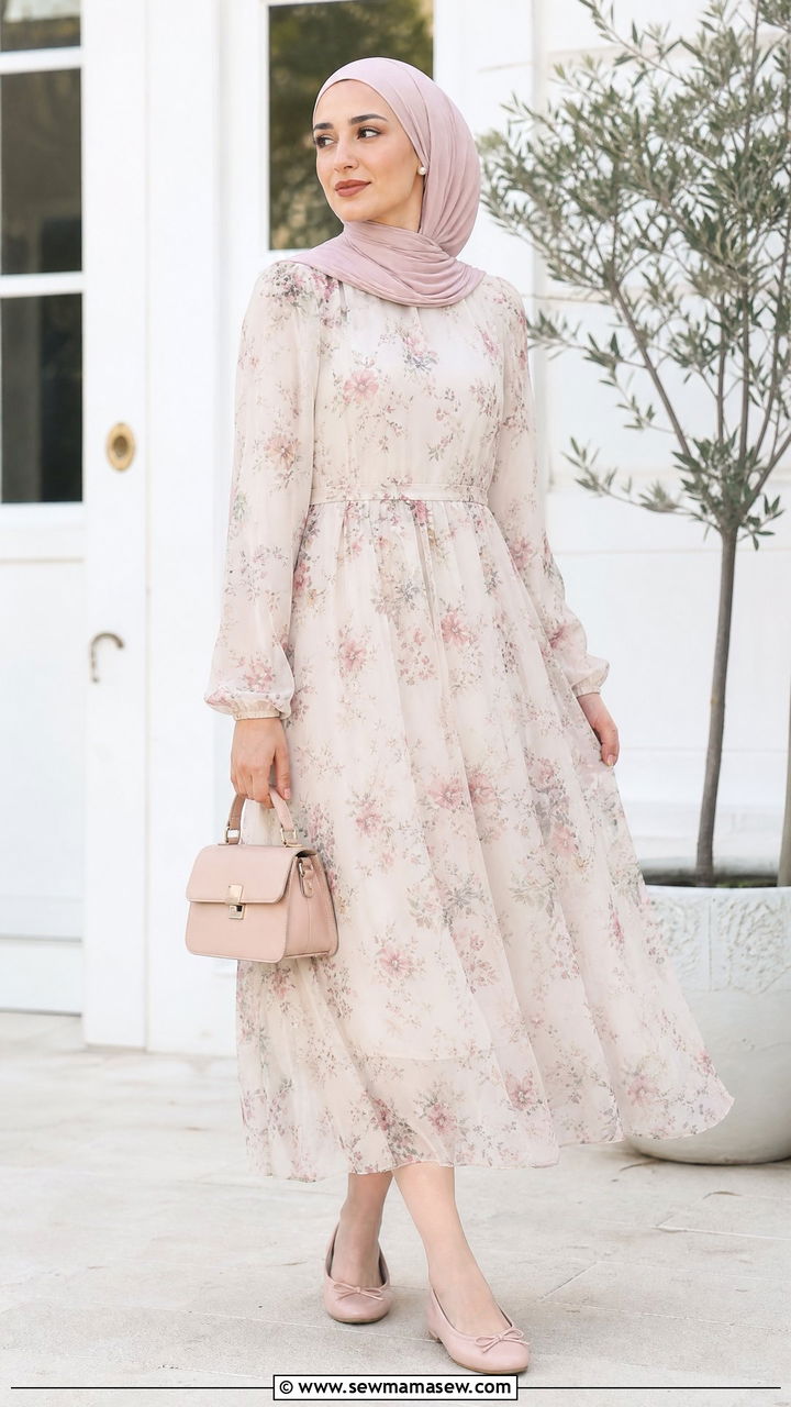 Longsleeve midi dress with ballet flats - 30 summer outfits for modest women