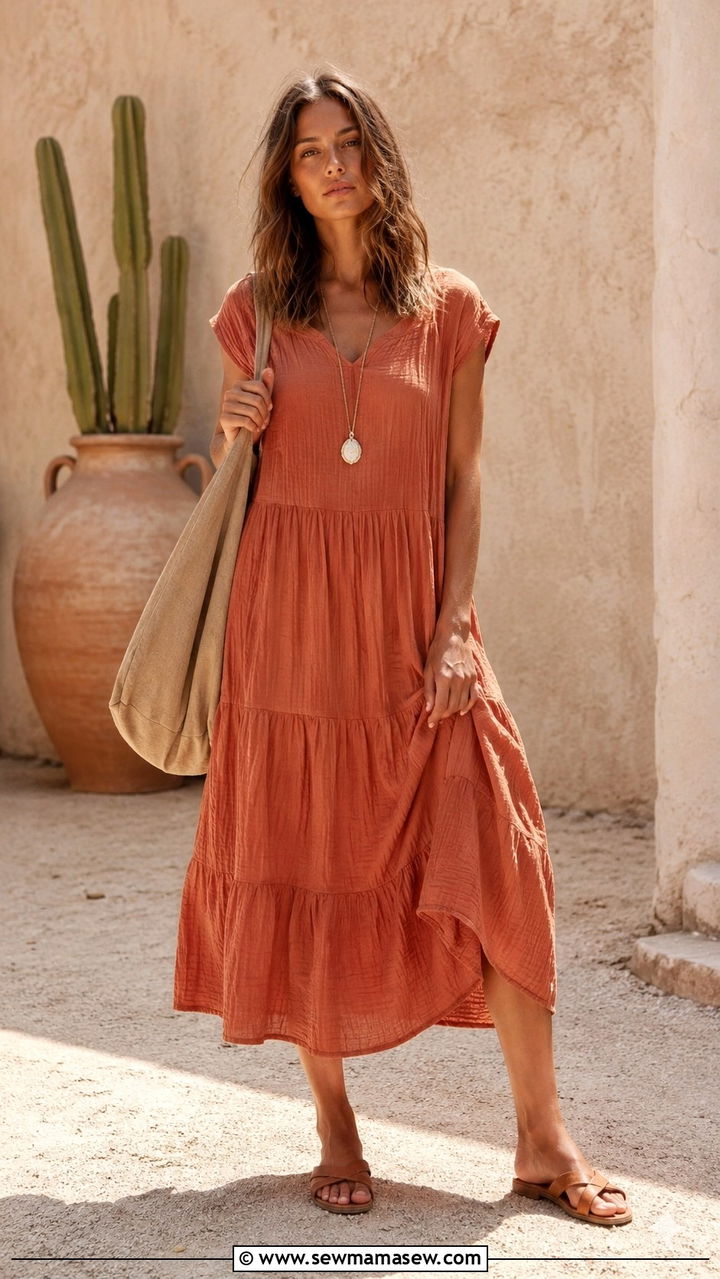 Loose Cotton Gauze Dress In Sun Faded Hues - 20 Summer outfits for 45 degree weather
