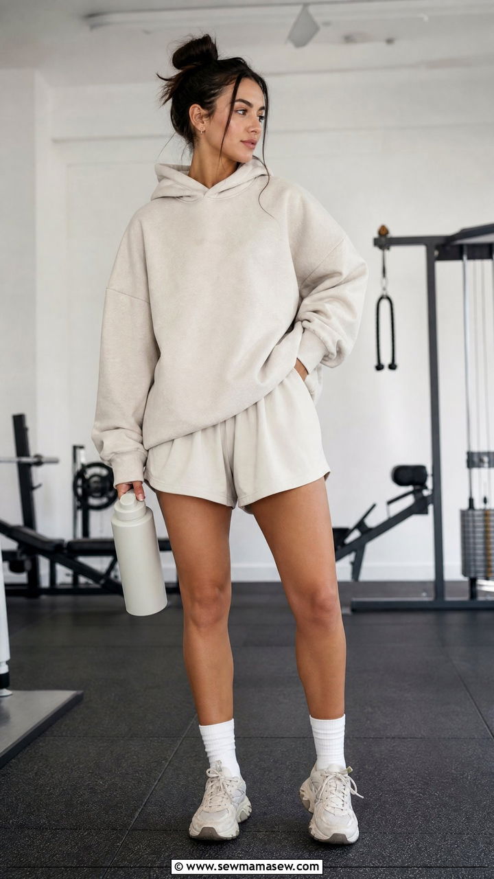Loose Fit Gym Shorts With Oversized Hoodie - 25 Gym outfit ideas leg day