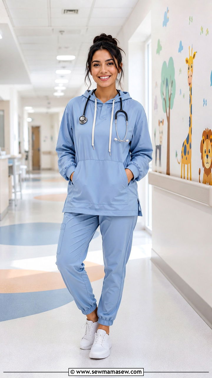 Loose Fit Jogger Scrubs With A Tunic Length Hoodie - 20 Modest outfit ideas for nurse