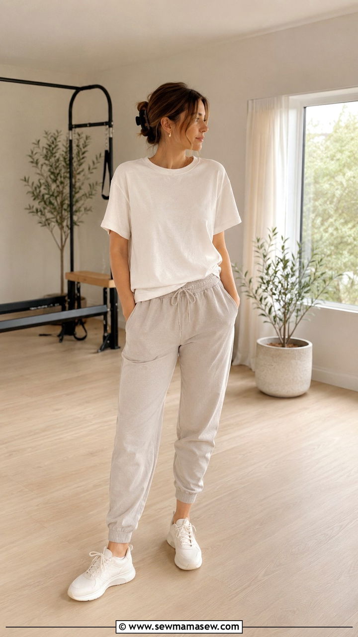 Loose Fit Joggers and Breathable T Shirt - 25 Modest pilates outfit ideas