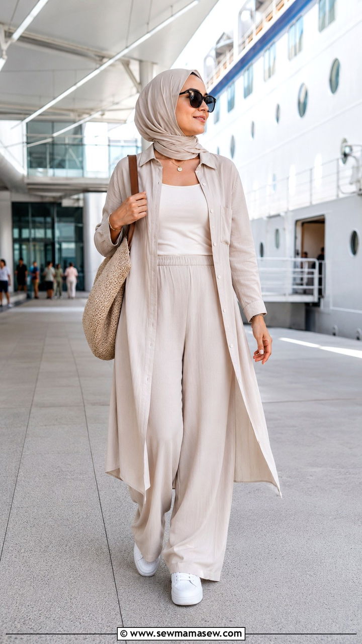 Loose Fit Pants with Longline Shirt - 30 modest cruise outfit ideas