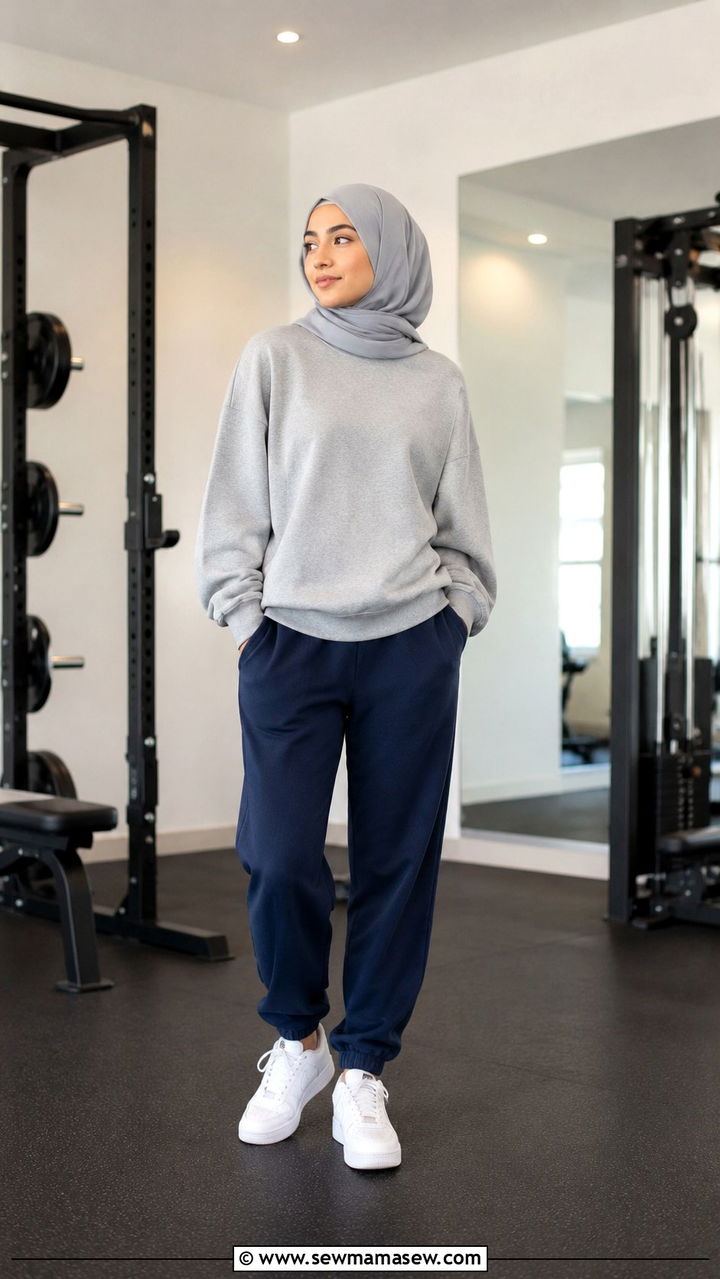 Loose Fit Sweatshirt with Modest Joggers - 25 Modest gym outfit ideas with hijab