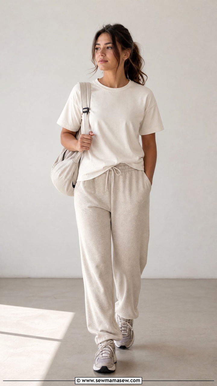 Loose Joggers With Breathable T Shirt - 25 Gym outfit ideas modest