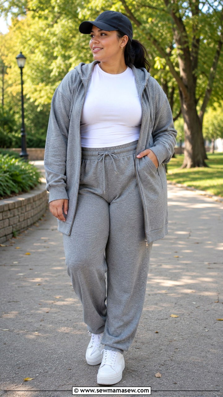 Loose Joggers with Longline Hoodie Plus Size Athleisure - 30 Modest outfit ideas plus size