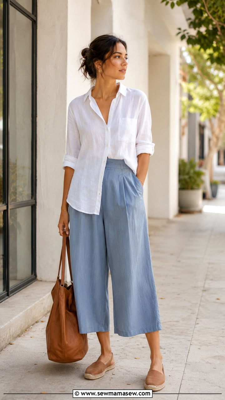 Loose Linen Shirt With Culottes Outfit - 25 Modest outfit ideas summer 2026