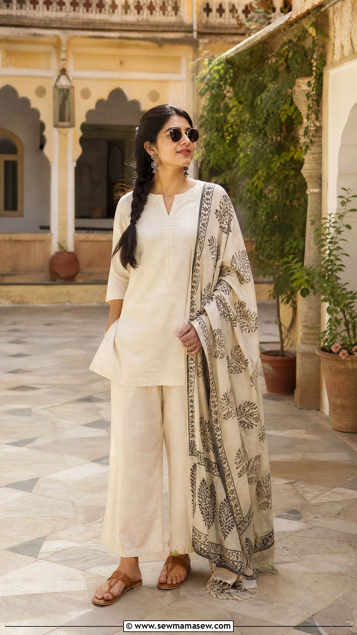 Loose Linen Trousers With Cotton Kurta - 25 Kerala outfit ideas
