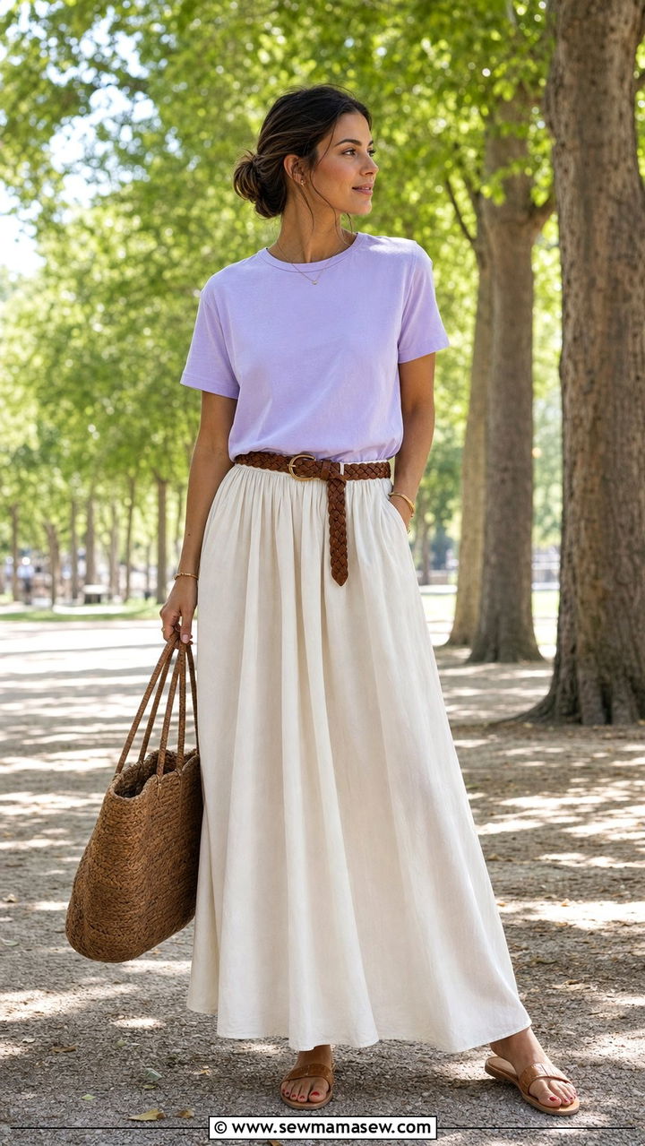 Loose Maxi Skirt and Tucked Cotton Tee Outfit - 25 Summer outfits for dry heat