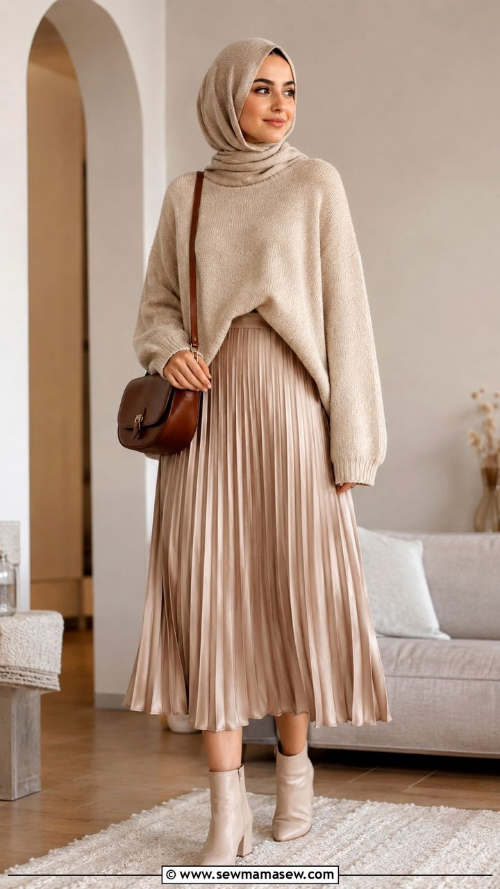 Loose Sweater With Midi Skirt - 30 Ramadan outfit ideas modest