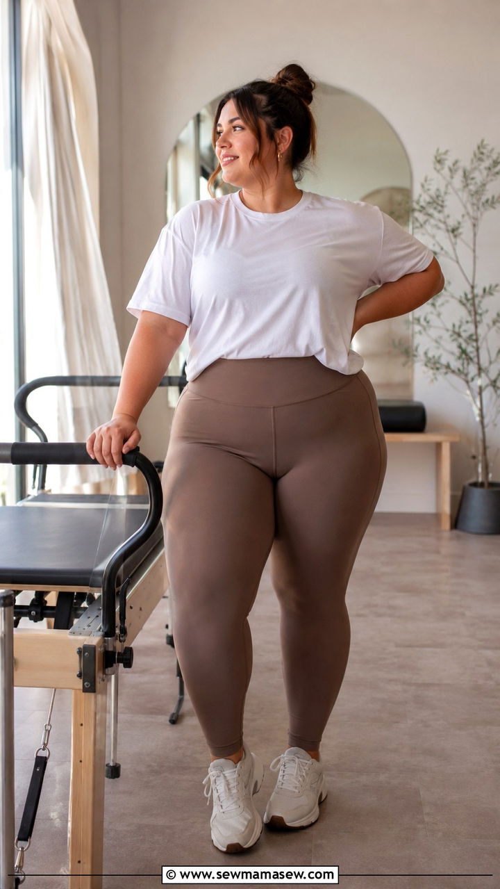 Loose T Shirt and High Waist Leggings - 30 Pilates outfit ideas plus size