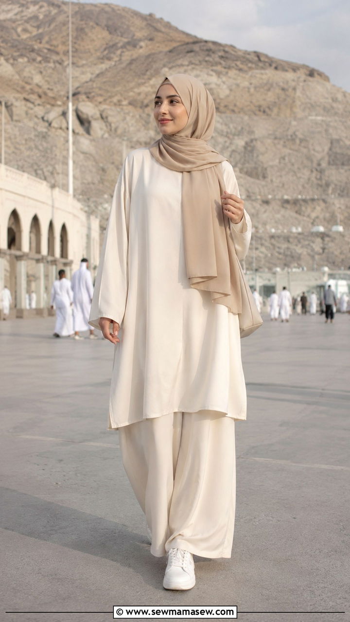 Loose Tunic With Wide Leg Trousers - 20 Modest outfit ideas for Hajj