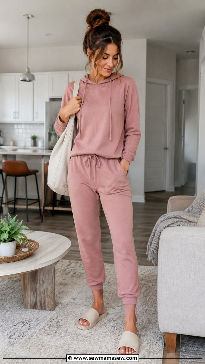Lounge Set With Soft Hoodie And Slide Sandals - 25 Travel nurse outfit ideas