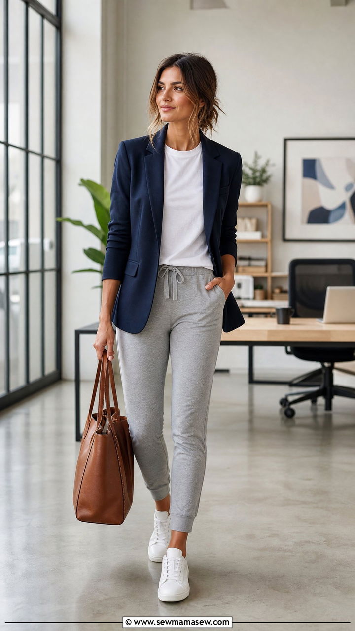 Lounge blazer and tee with joggers - 30 Cozy loungewear outfit ideas