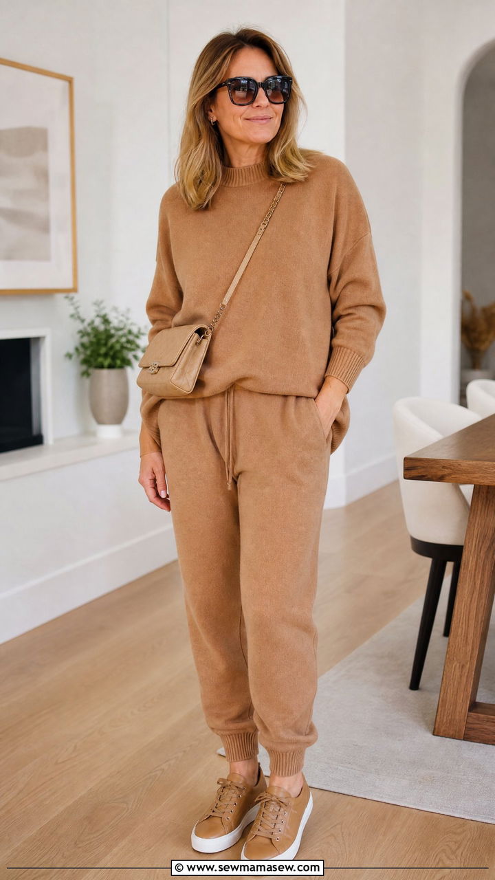Luxe Joggers with Cashmere Sweater Over 50 - 30 Chic outfit ideas for women over 50