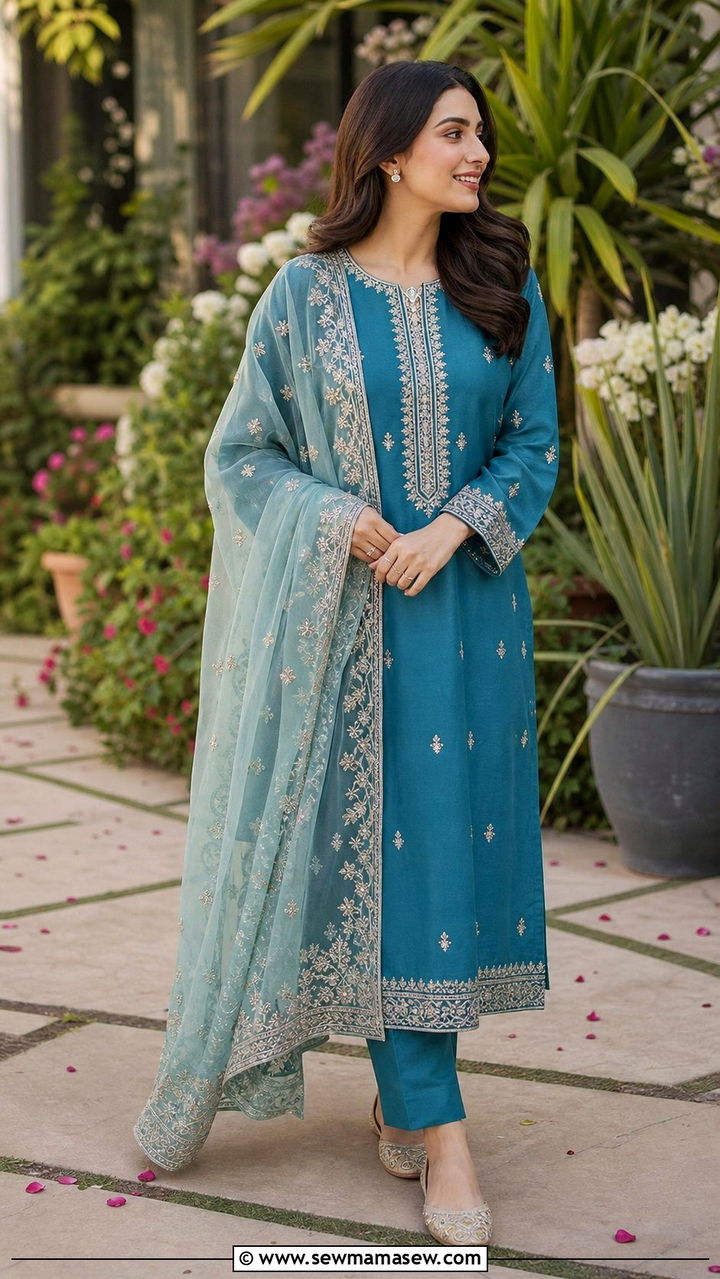 Luxe Lawn Suit With Straight Trousers - 25 Eid outfit ideas for women 2026
