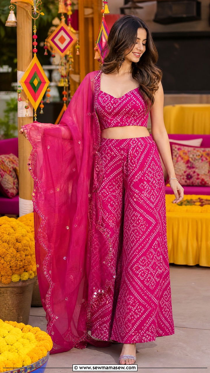 Magenta Printed Co Ord Set With Organza Dupatta - 35 Matching set outfit ideas for wedding guest