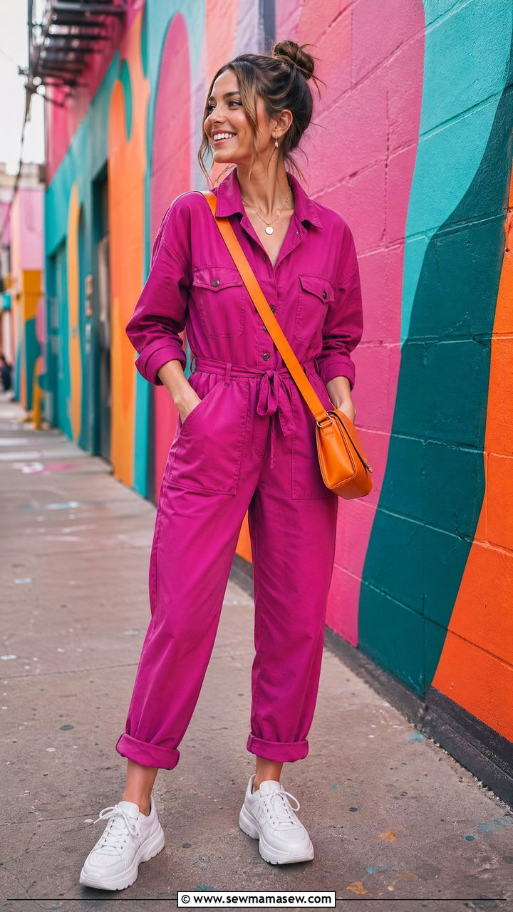 Magenta Utility Jumpsuit Outfit - 35 Dopamine dressing outfit ideas