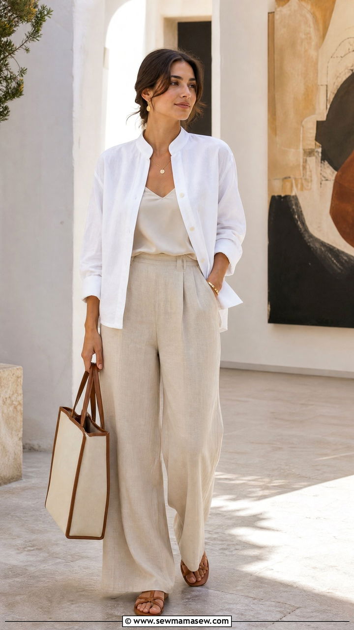 Mandarin collar jacket with linen pants outfit - 30 jacket outfits 2026