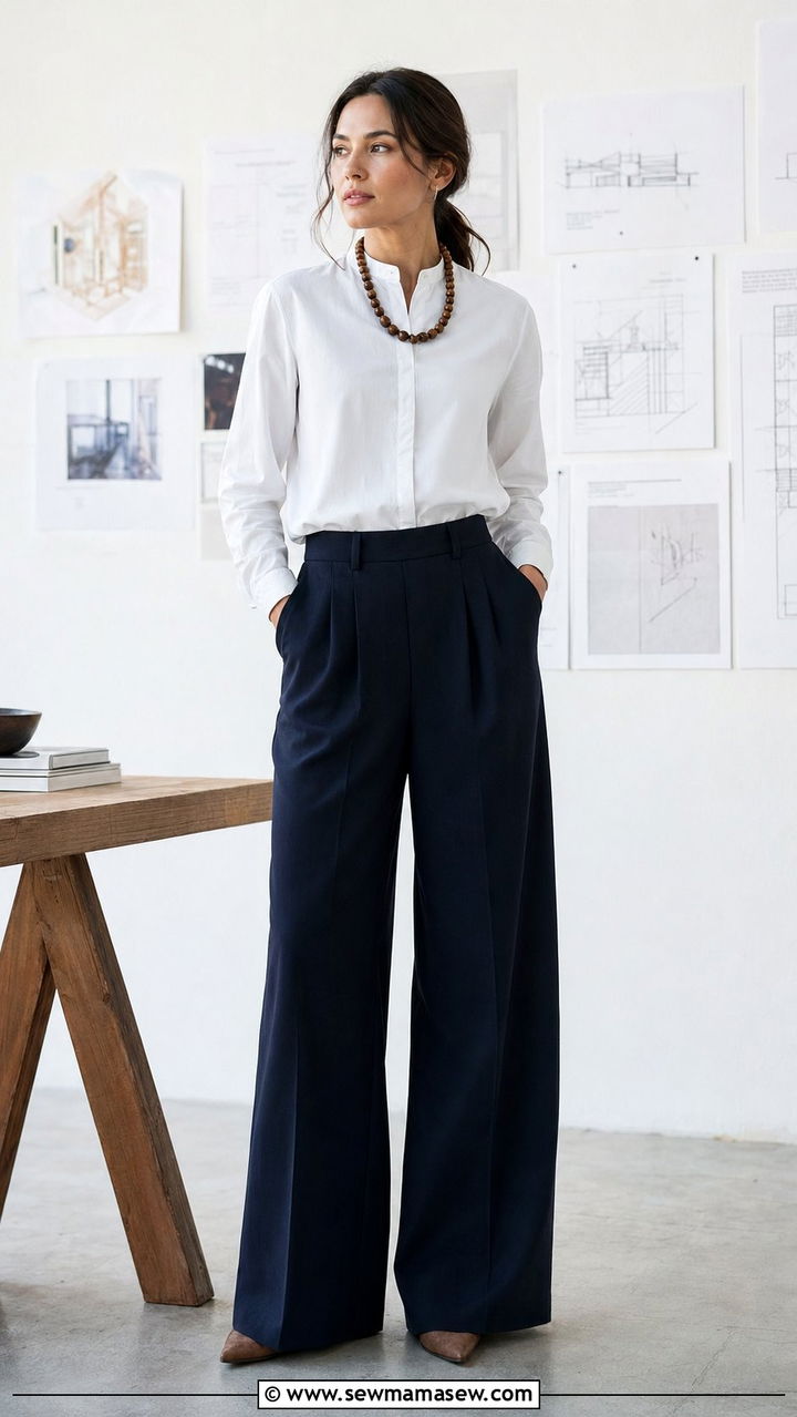 Mandrin Collar Blouse And WideLeg Trousers Outfit - 30 Zoom interview outfit ideas