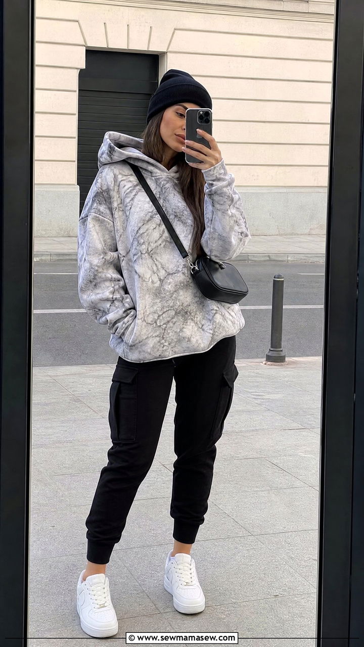 Marble Dyed Hoodie With Cargo Joggers - 30 streetwear outfits 2026