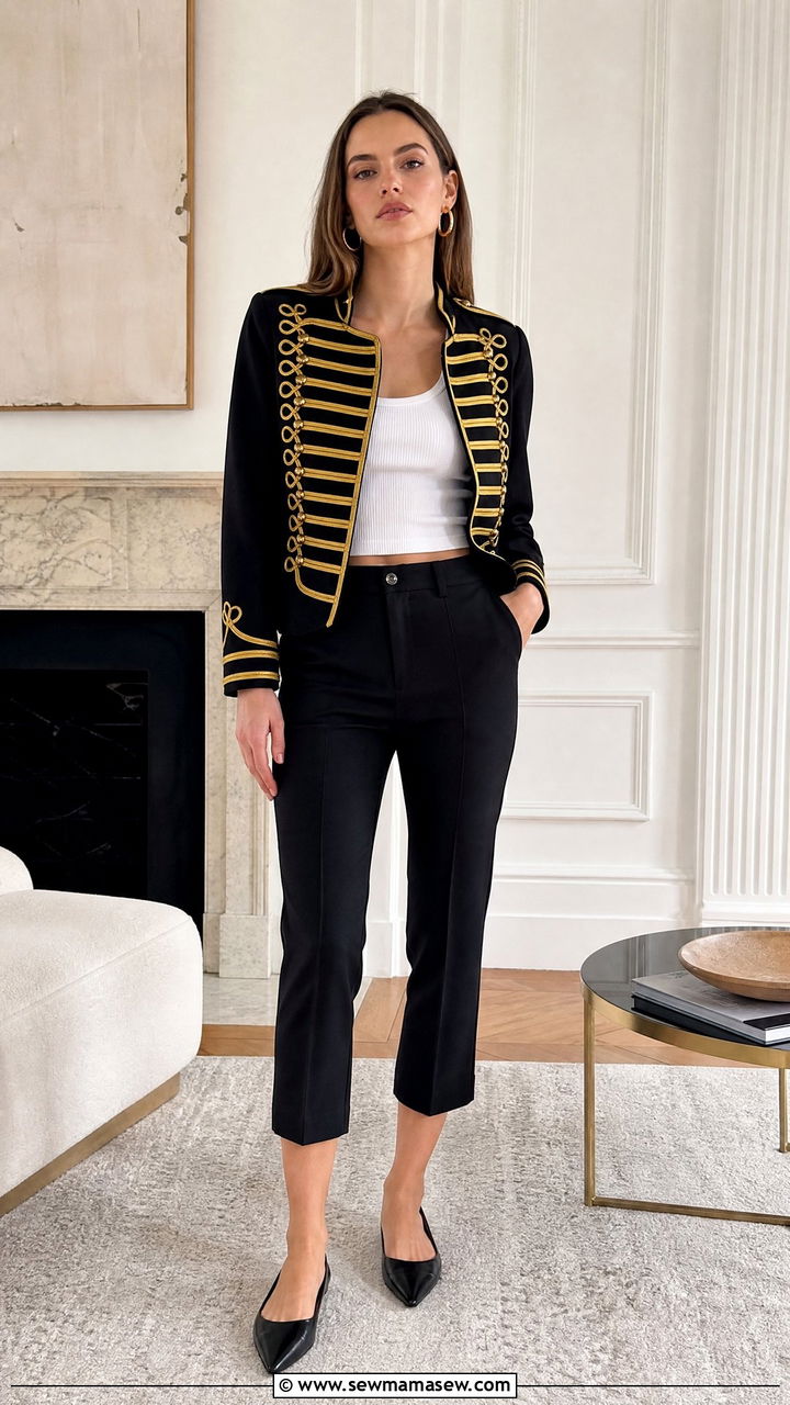 Marching Band Jacket and Black Crop Trousers - 30 Fashion trends 2026 outfits