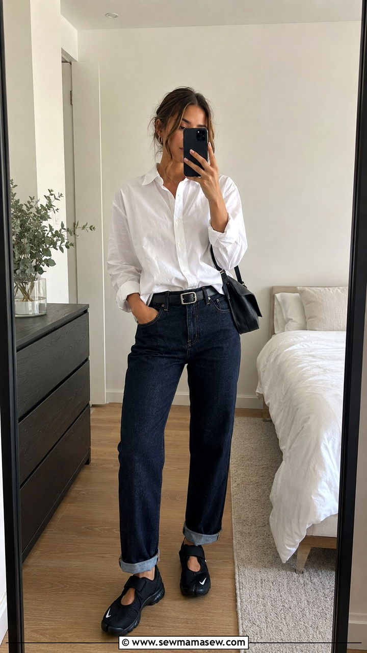 Mary Jane Sneakers with Dark Denim Outfit - 20 sneaker outfits 2026