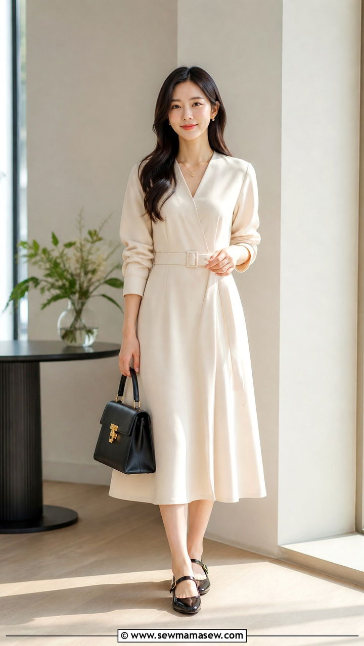 Mary Jane flats with midi dress spring office outfit - 40 Spring office outfit ideas