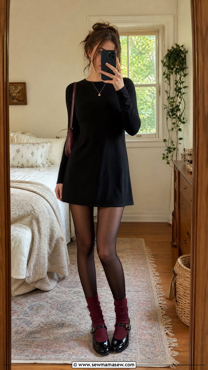 Mary Jane flats with sheer tights and layered socks - 25 Mary jane flats outfit ideas