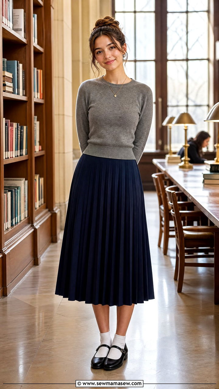 Mary Jane shoes with a pleated skirt and a fitted sweater - 25 Mary Jane shoes outfit ideas