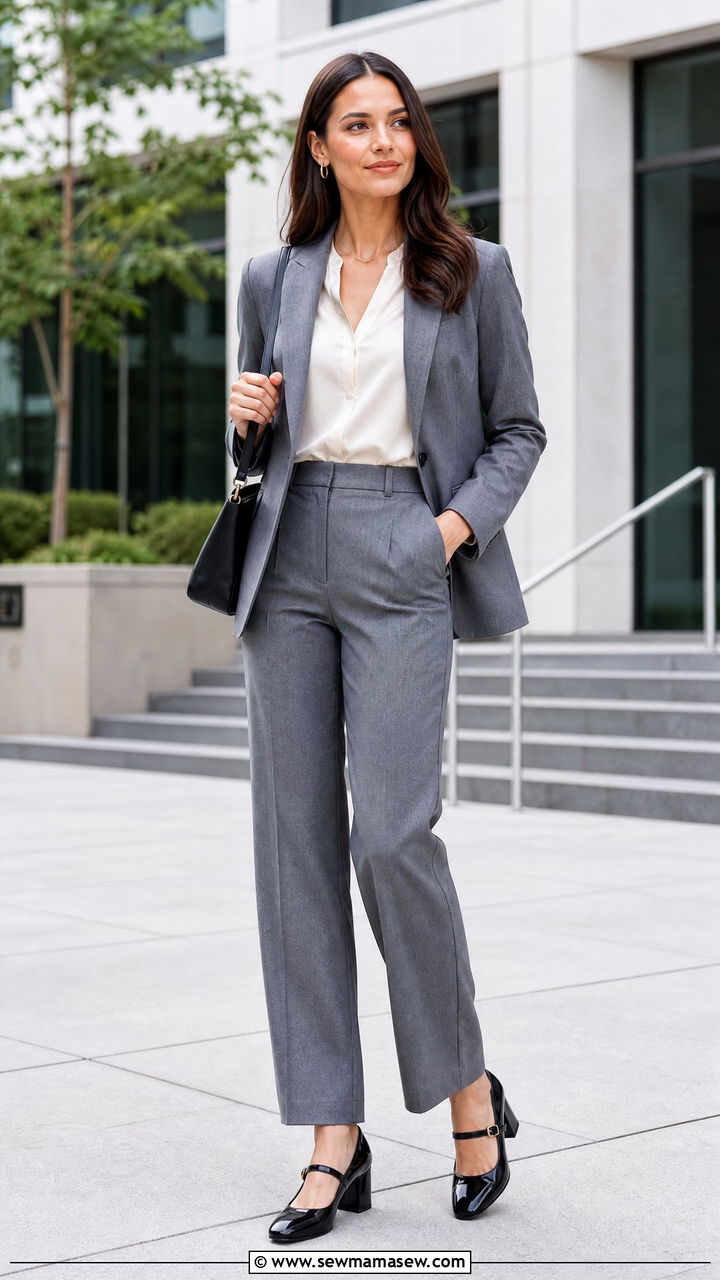 Mary Jane shoes with trousers and a tailored blazer for work - 25 Mary Jane shoes outfit ideas