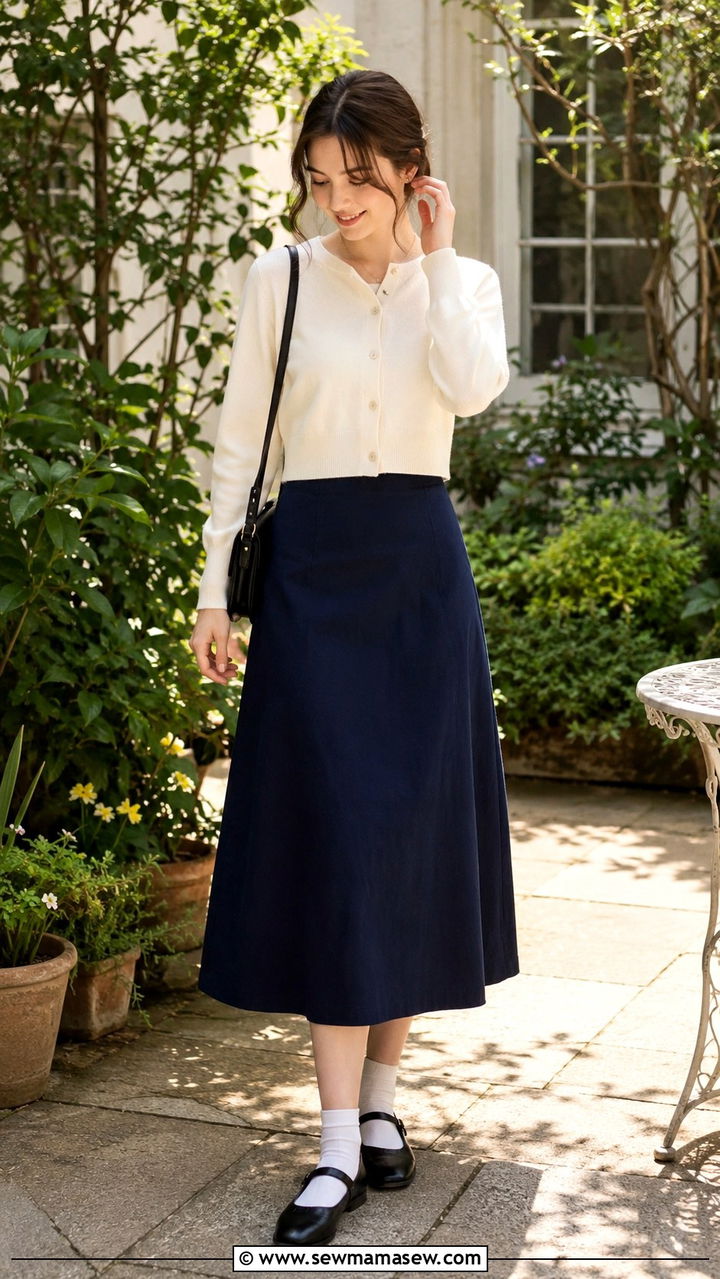 Mary janes with midi skirt and cardigan outfit - 30 librarian core outfits for women