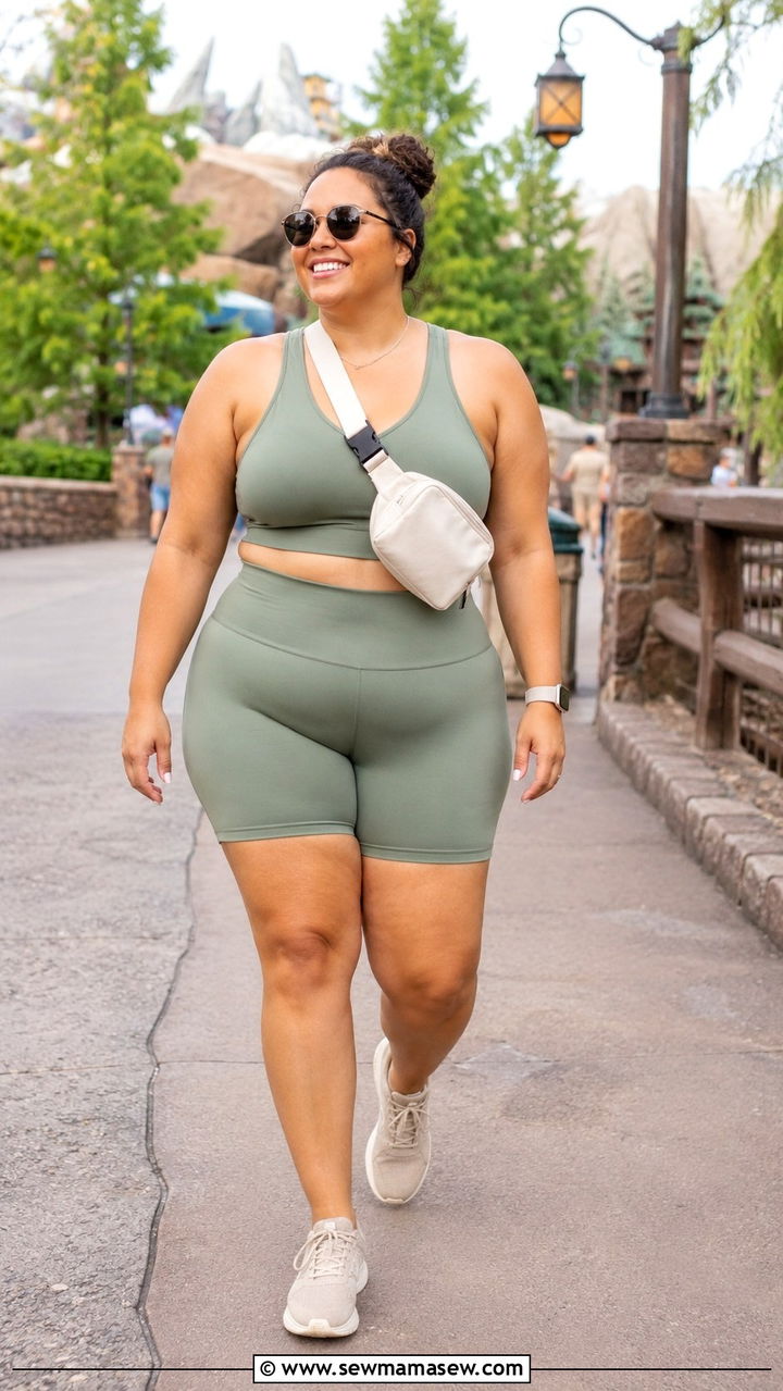 Matching Activewear Set with Crossbody Belt Bag - 30 Plus size theme park outfit ideas