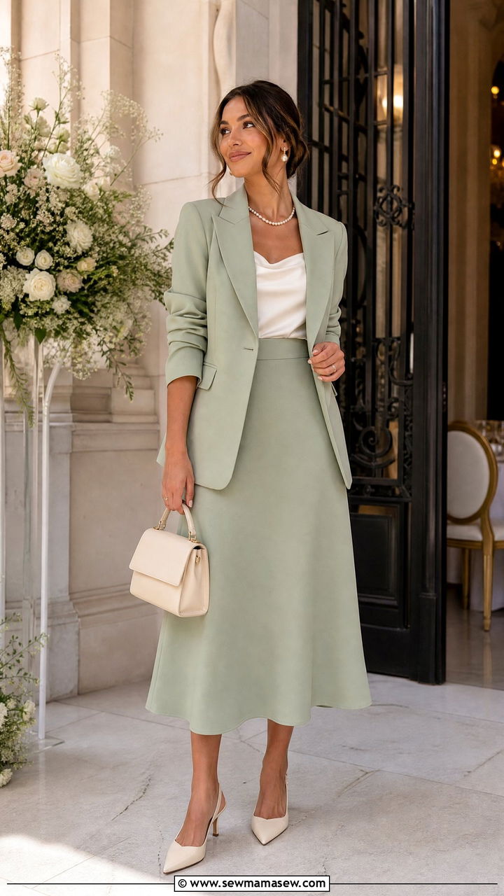 Matching Blazer and Midi Skirt Set Wedding Guest Look - 25 How to style a midi skirt for a wedding