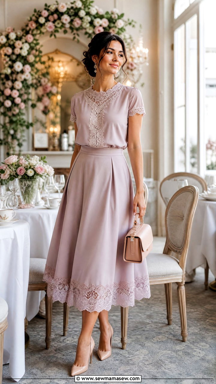 Matching Blouse And Midi Skirt Set - 30 cute bridal shower outfits