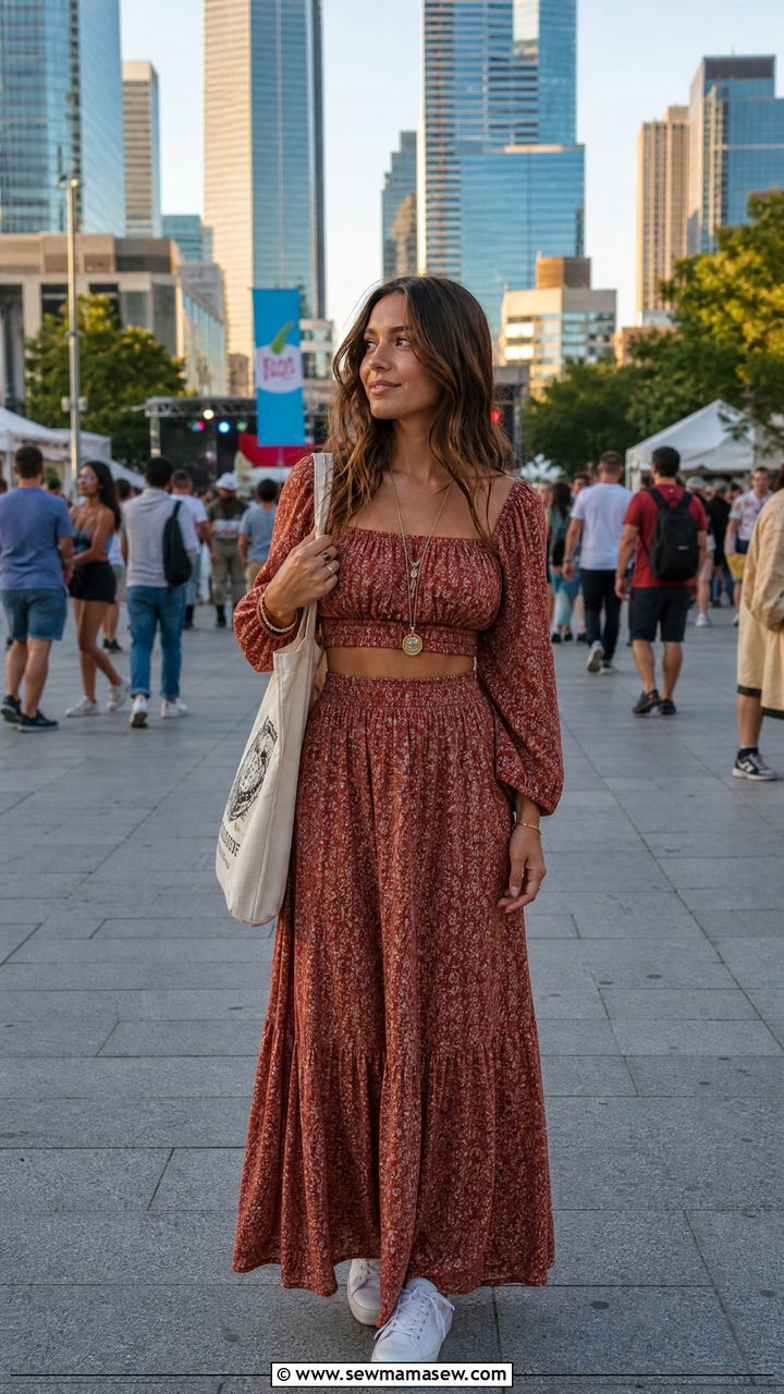 Matching Boho Co Ord Set with Sneakers - 30 festival outfit ideas for women