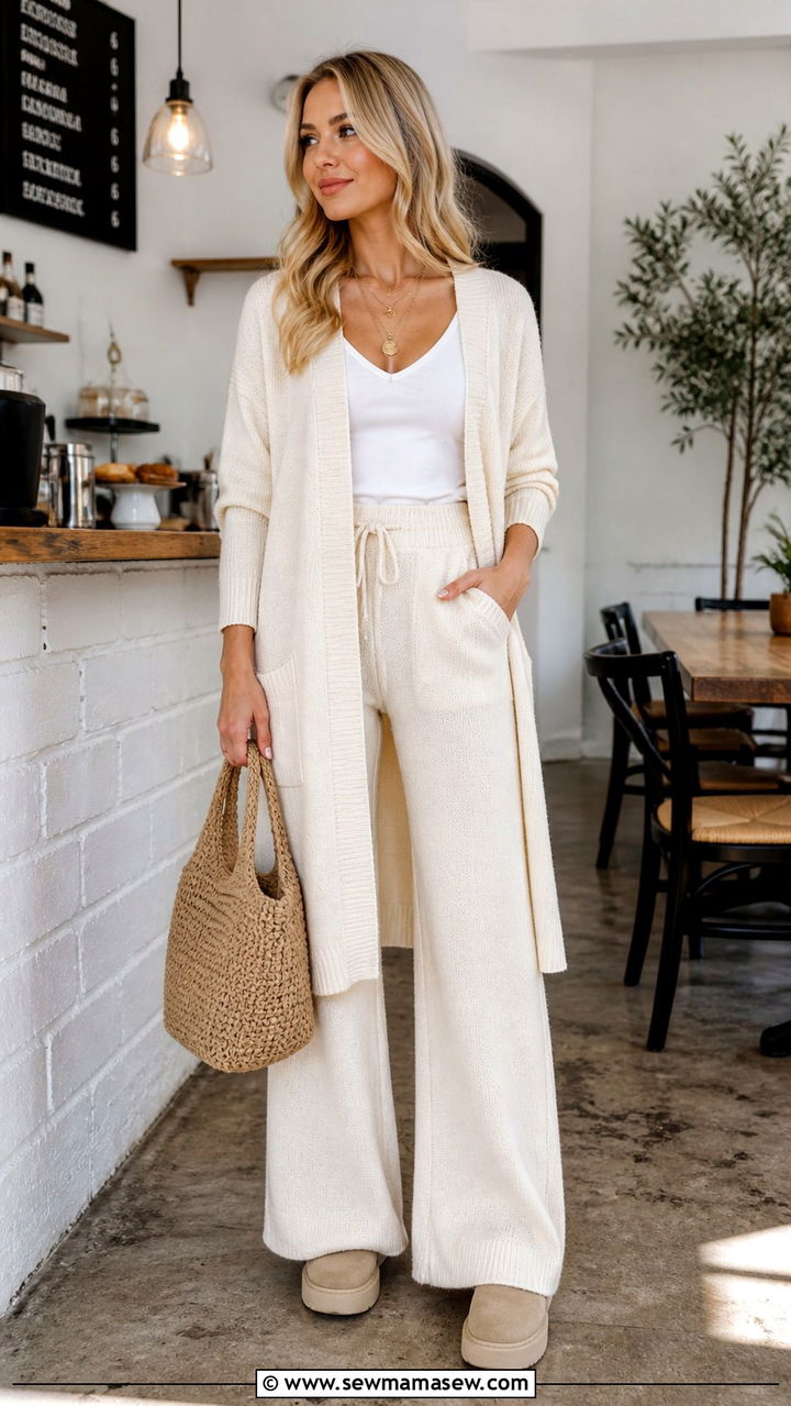 Matching Cardigan And Wide Leg Pants Set - 40 matching set outfits