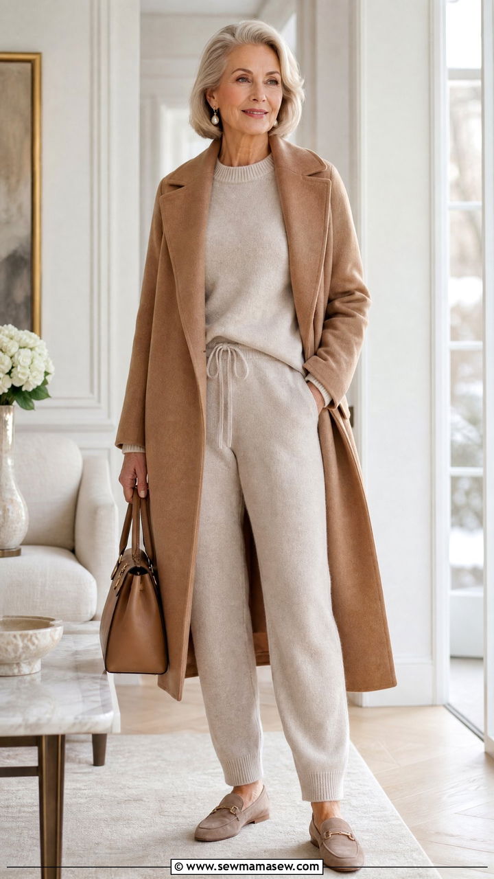 Matching Cashmere Knit Set with Coat - 20 Quiet luxury outfit ideas for women over 60