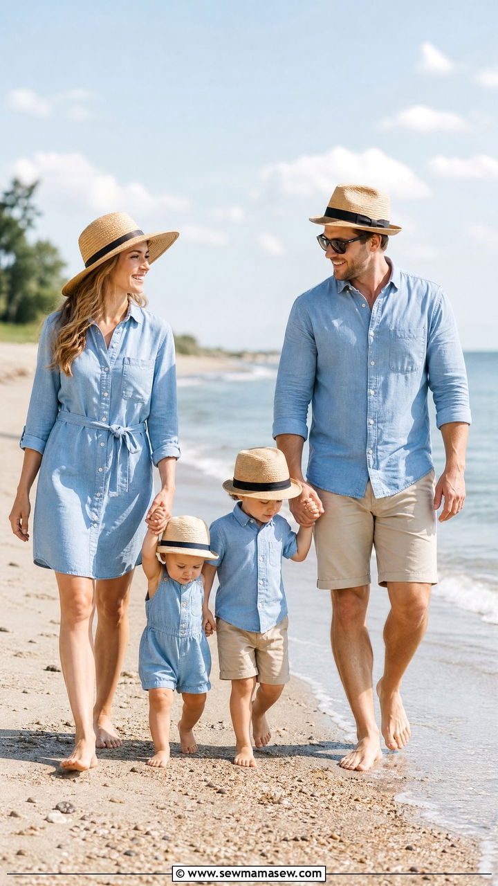 Matching Chambray Family Beach Outfit - 30 Family beach photo outfit ideas