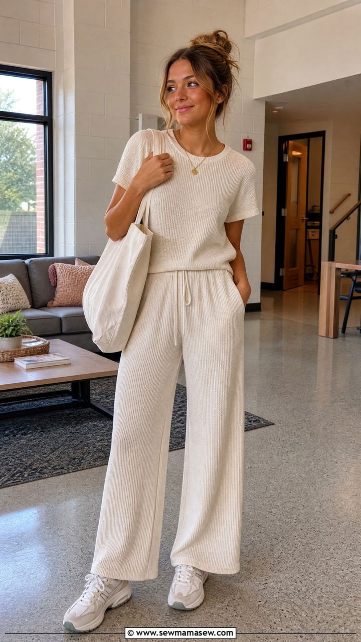 Matching Co Ord Set With Chunky Sneakers Outfit - 30 College move in day outfit ideas
